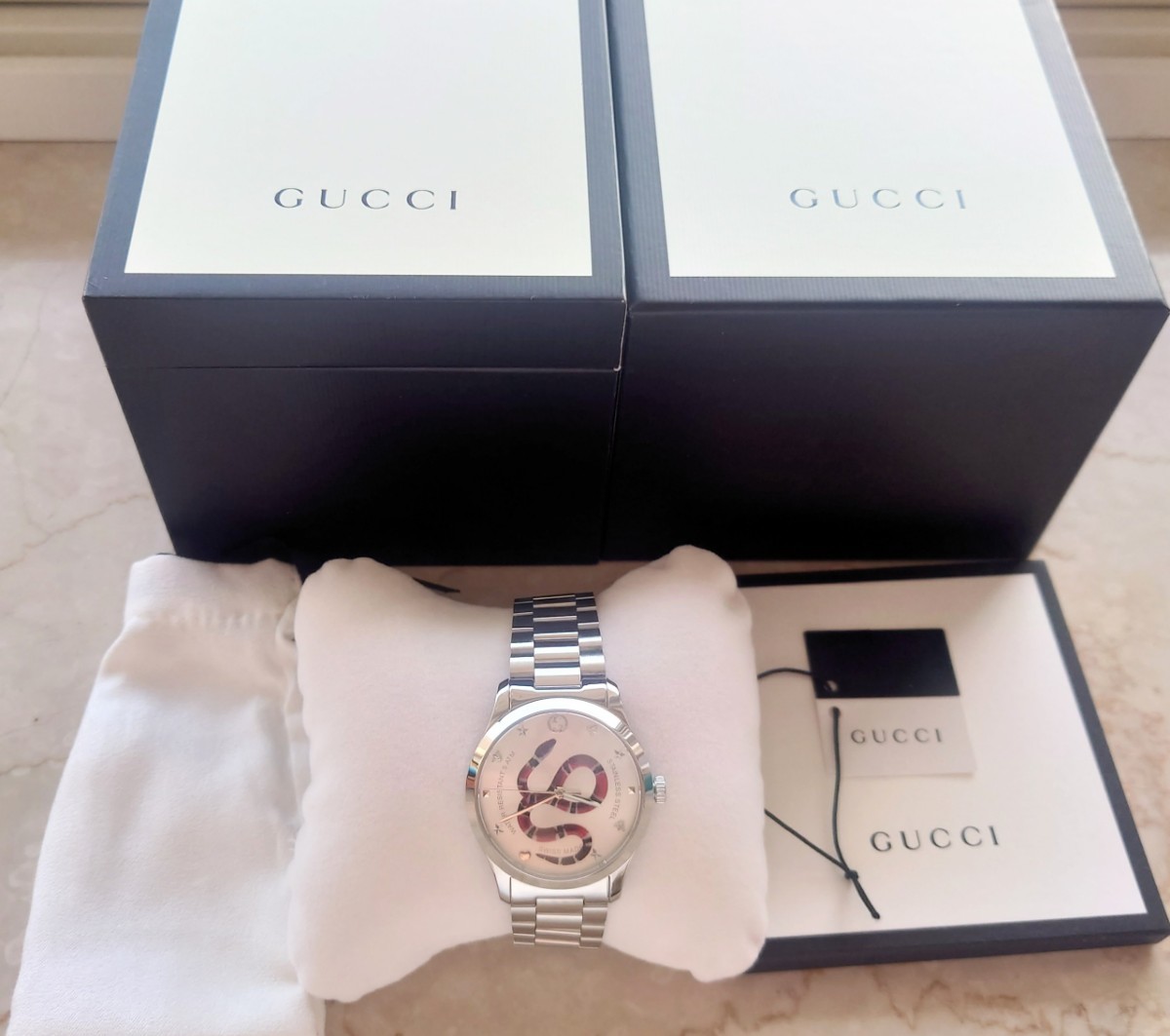 新品未使用 GUCCI 腕時計 Gタイムレス スネーク シルバー メンズ