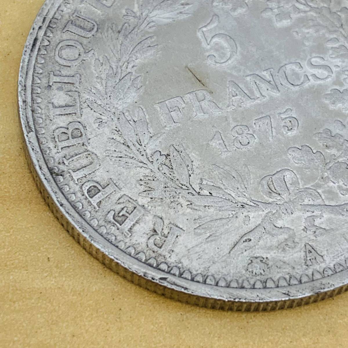 【3882】1円～ フランス ヘラクレス 5フラン 銀貨 直径約38mm 重量：約18.7g 1875年 硬貨 コイン 貨幣 旧貨 古銭 真贋不明/詳細不明の画像6