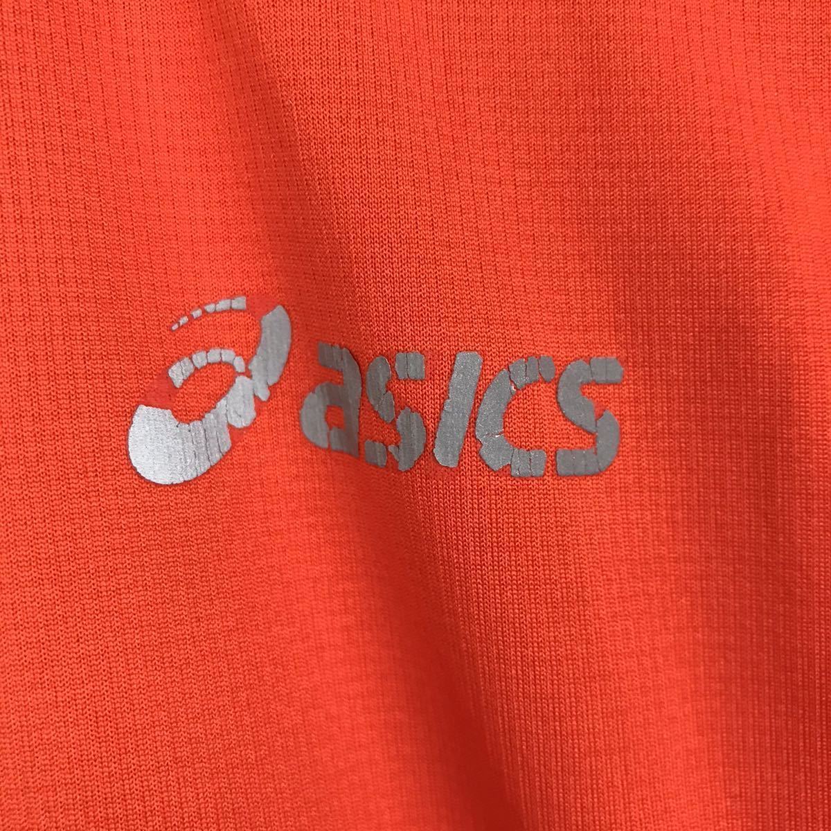 asics アシックス 半袖 ハーフジップ Tシャツ メンズ M オレンジ ポロシャツ カジュアル スポーツ トレーニング ウェア シンプル ロゴ