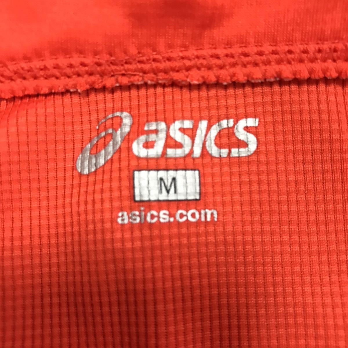 asics アシックス 半袖 ハーフジップ Tシャツ メンズ M オレンジ ポロシャツ カジュアル スポーツ トレーニング ウェア シンプル ロゴ
