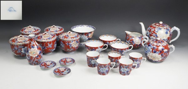 深川製磁 古代牡丹外赤皿 大1枚 小5枚-
