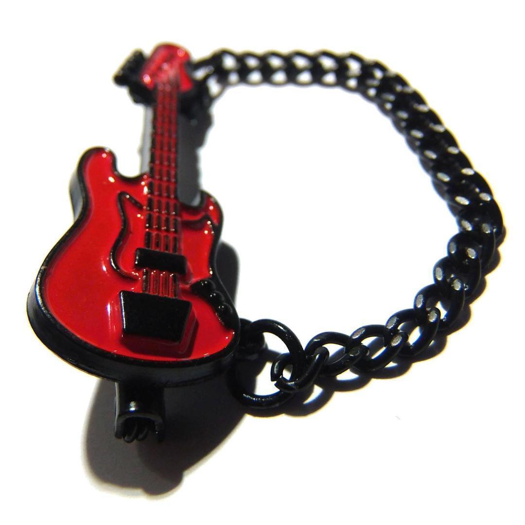 エレキギター　ベース　エナメル　バッジ　ピンバッジ　ブローチ　ストラップ　チェーン付き　赤色　安全ピン_画像5