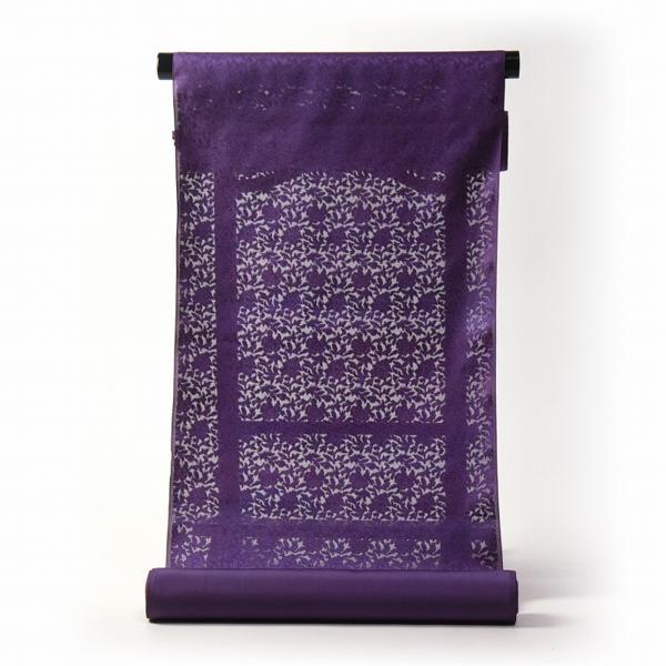 紋紗　手縫いお仕立て付き　透かし織り　牡丹唐草文様　カジュアルコート　紫色　裄７０．５ｃｍまで　六分丈位まで　おまけの生地付き