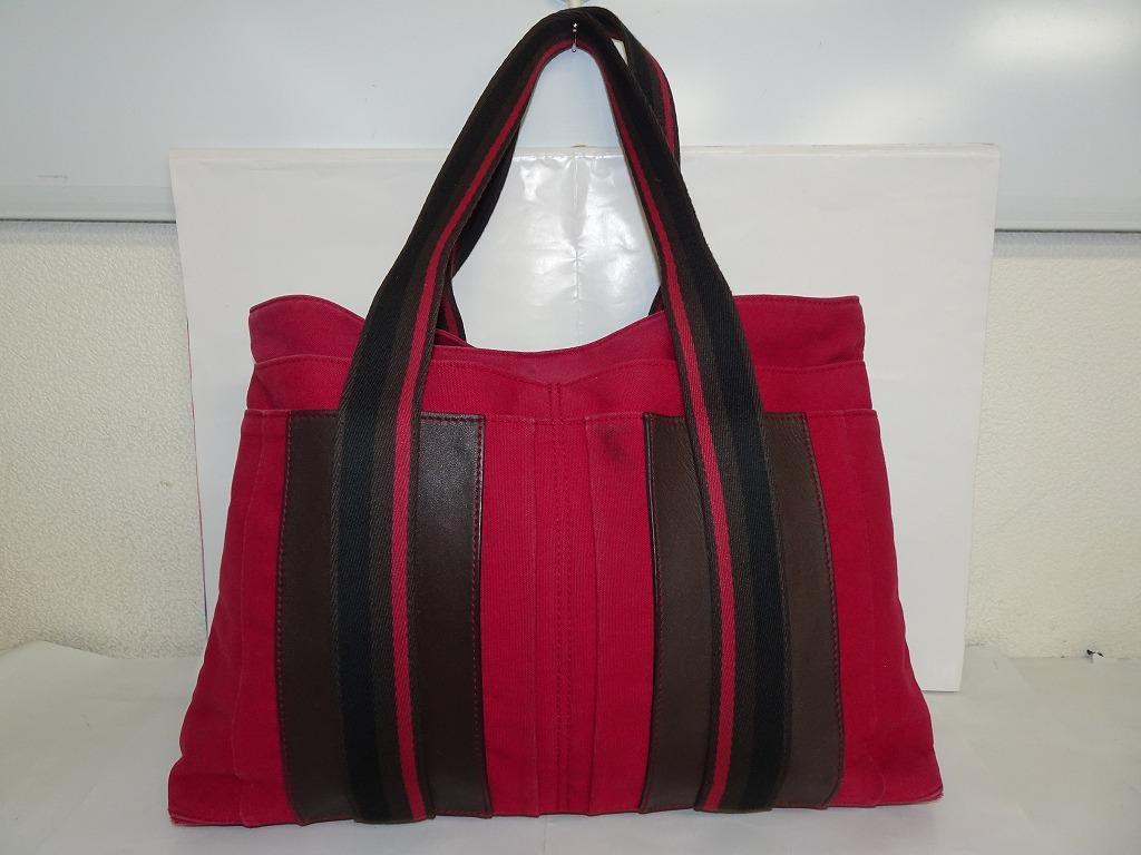 訳ありセール 格安) BEC1☆エルメス/HERMS レッド キャンバス×レザー