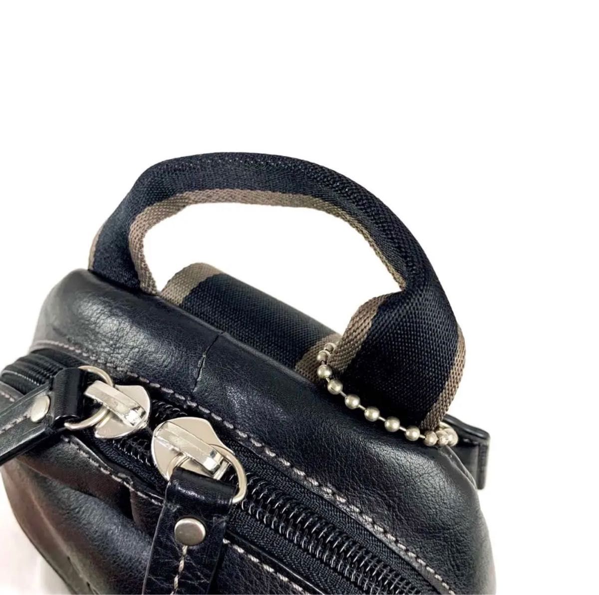 【超極美品】コーチ COACH ボディバッグ スリング ワンショルダー クロスボディ ヘリテージ ストライプ ブラック レザー