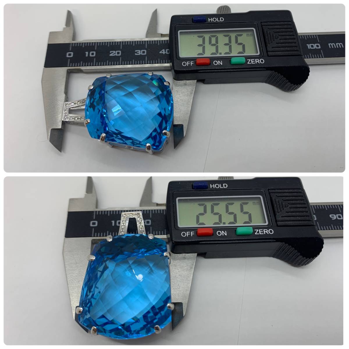 超大粒★天然★ブルートパーズ 116.37ct ダイヤ 0.10ct ペンダントヘッド K18WG トパーズ レディース ペンダント ネックレス 鑑別書付属_画像9