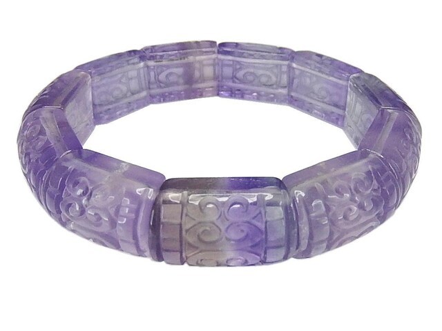 一点物天然石フローライト紫系柄模様手彫り車輪バングルブレスレット810-003RZaプライム_画像1