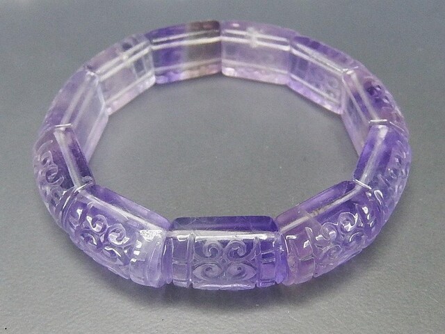 一点物天然石フローライト紫系柄模様手彫り車輪バングルブレスレット810-003RZaプライム_画像2