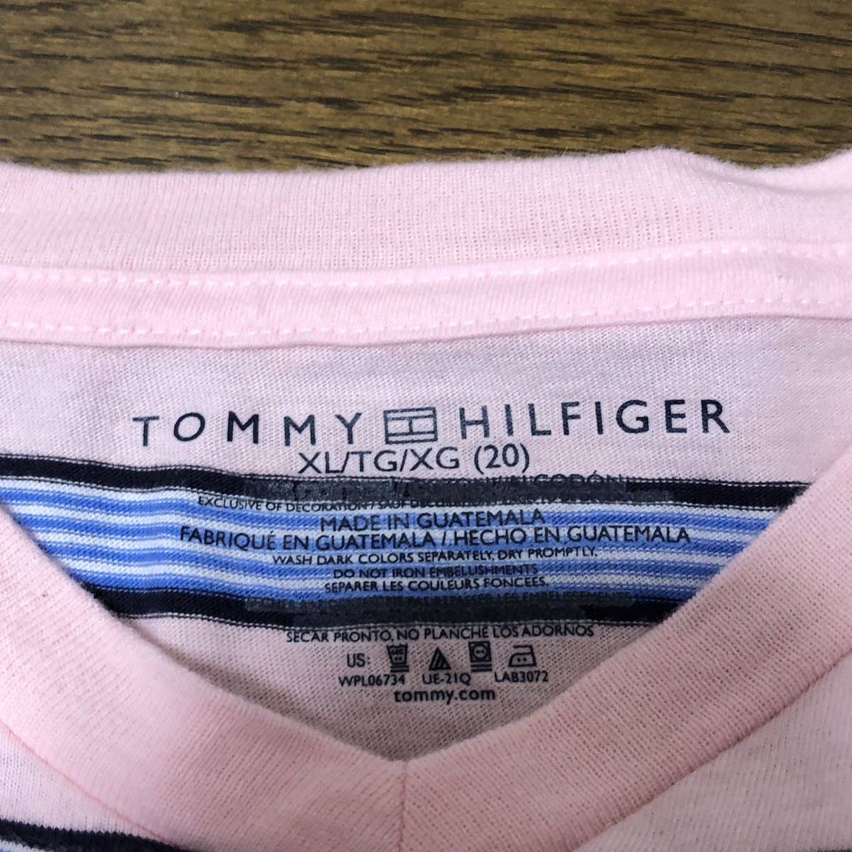 【送料無料】TOMMY HILFIGER半袖Tシャツピンク青ボーダー柄　レディースXLサイズ　トミーヒルフィガー