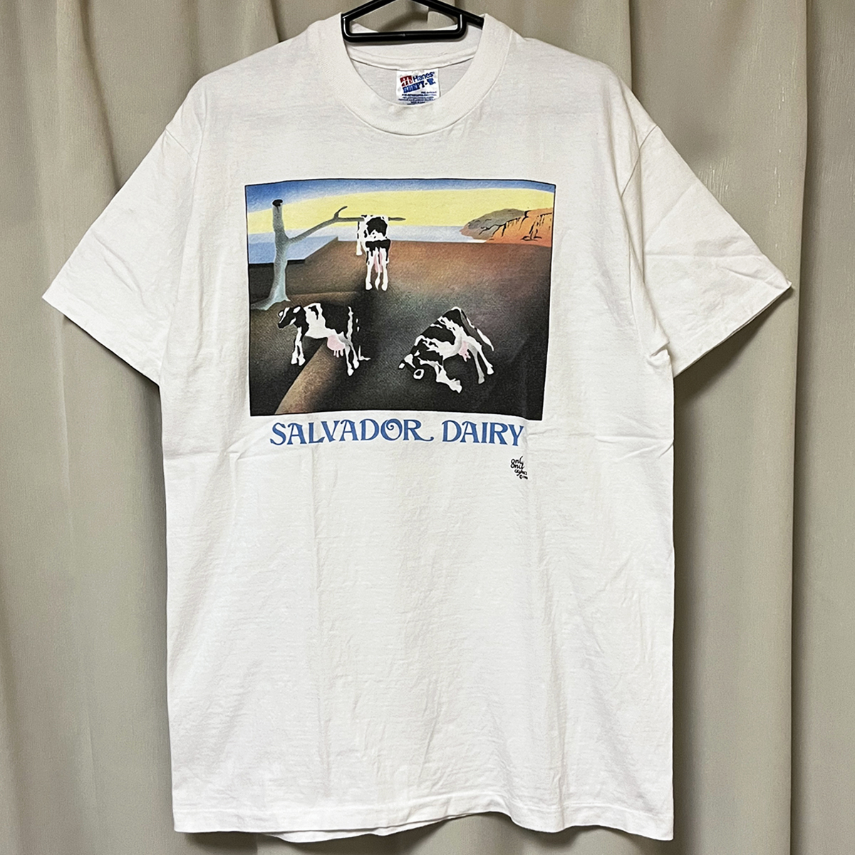 Mサイズ 90s USA製 ビンテージ サルバドール・ダリ Salvador Dali 記憶の固執 パロディ Tシャツ アメリカ製 画家 アート 芸術 80s 白 レア