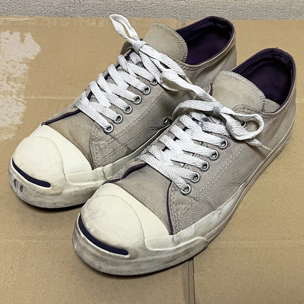 US8 レア 90s USA製 ビンテージ CONVERSE コンバース ジャックパーセル JACK PURCELL グレー パープル 紫 アメリカ製 26cm vintage 希少の画像2