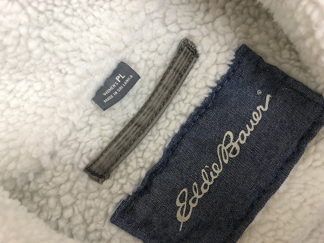 エディーバウアー Eddie Bauer コーデュロイジャケット ボア裏地 ハイネック ロゴ 長袖 PL グレーベージュ レディース_画像6