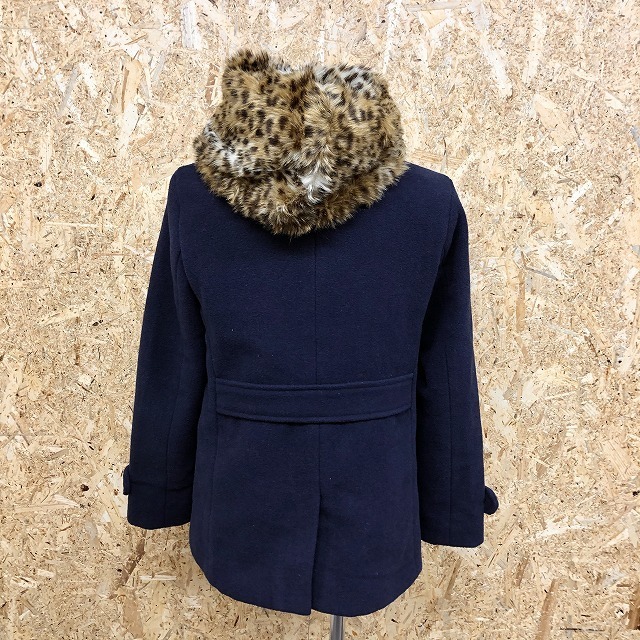 E hyphen world gallery short coat lining attaching Parker hood . Leopard pattern. fur lining long sleeve M navy navy blue lady's 