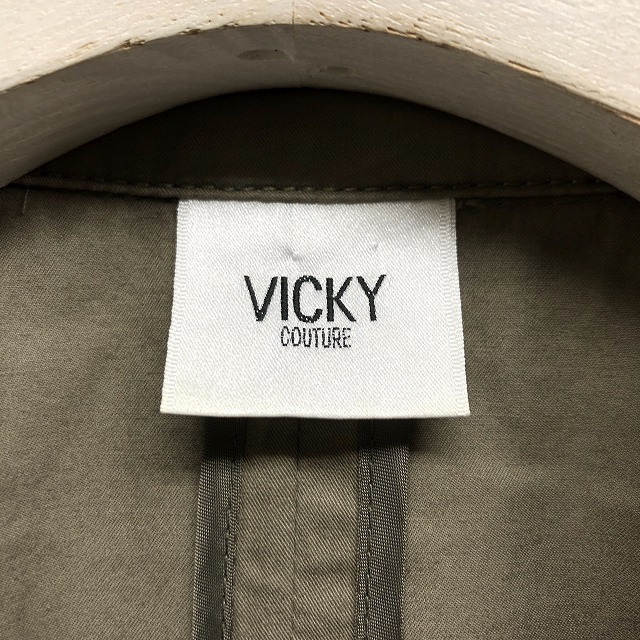 ビッキークチュール VICKY COUTURE 薄手 トレンチコート ベルテッド シャツコート ボタン留め 長袖 綿100% 1 グレーカーキ系 レディース_画像2