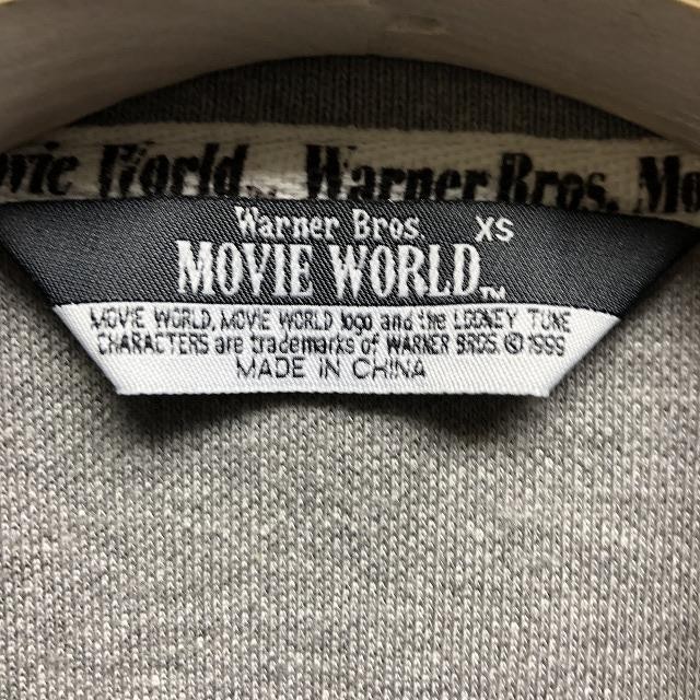 ワーナーブラザース Warner Bros. MOVIE WORLD ポロシャツ 鹿の子 ルーニーテューンズ ロゴ刺繍 半袖 綿100% XS ヘザーグレー メンズ_画像2