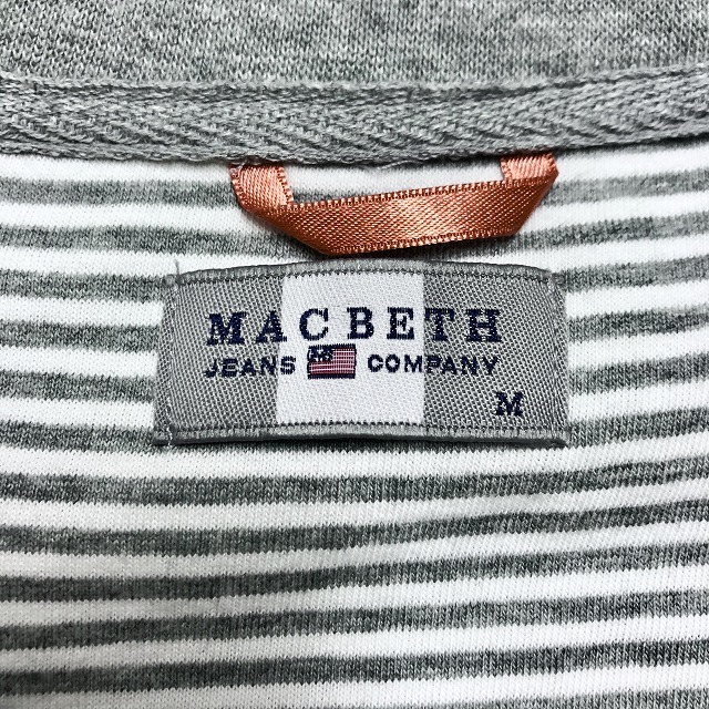 マクベス MACBETH Tシャツ スキッパーシャツ 鹿の子 チェック柄 半袖 チワワの刺繍 ボーダー 綿×ポリ M ベージュ系×ヘザーグレー メンズ_画像6