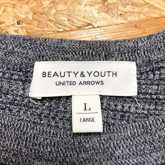 ビューティーアンドユース UNITED ARROWS BEAUTY＆YOUTH リブカットソー 無地 ラグランスリーブ 5分袖 綿100% L ヘザーネイビー メンズ_画像4