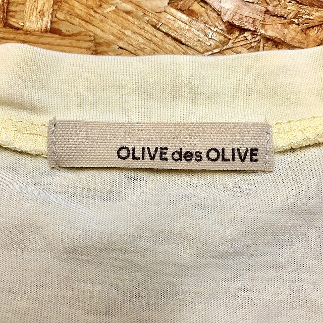 オリーブデオリーブ OLIVE des OLIVE Tシャツ 星柄のくまプリント リボン パフスリーブ 半袖 綿100% ライトイエロー 薄黄色 レディース_画像6