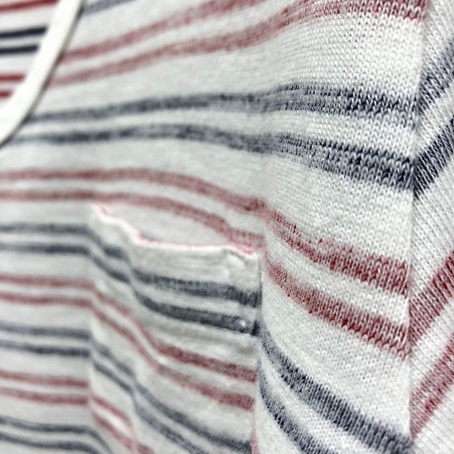 チャオパニック Ciaopanic Tシャツ 内側にボーダープリント 胸ポケット Vネック 半袖 綿100% M ホワイト×ネイビー×レッド レディース_画像4