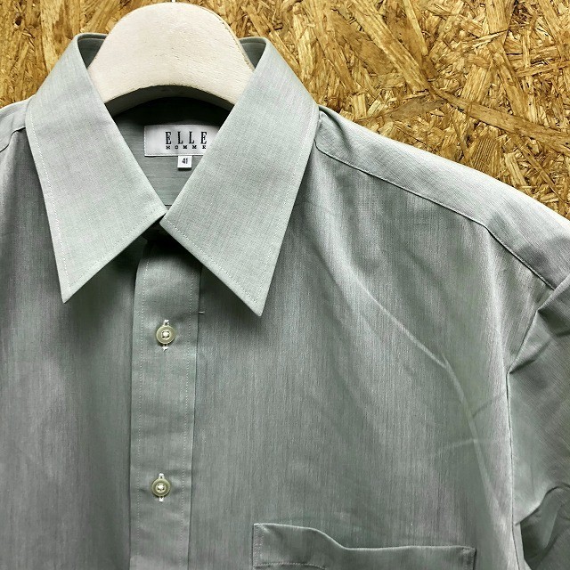  L Homme [ made in Japan ] ELLE HOMME dress shirt plain . with pocket regular color short sleeves 41 light green light green color men's 