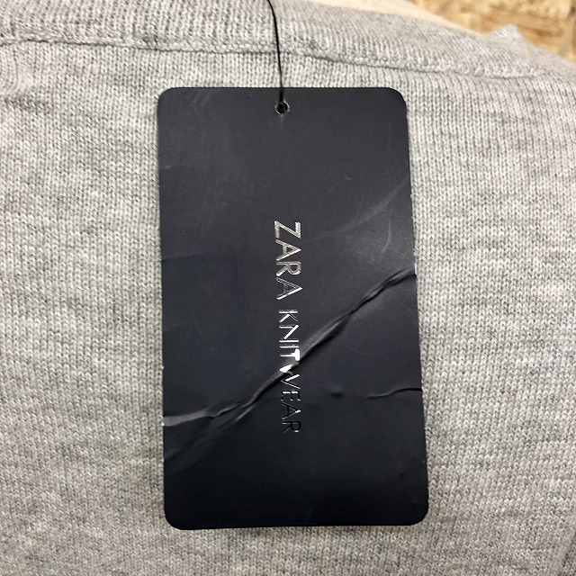 ザラ ZARA KNITWEAR 薄手 ニット セーター Vネック アーガイル 半袖 フレンチスリーブ 綿100% M 杢グレー×パープル×ピンク レディース_画像6