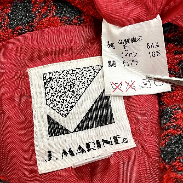 J.MARINE パイルジャケット チェック柄 長袖 日本製 ウール×ナイロン(裏地：キュプラ100%) 9 M レッド×ブラック×グレー 赤 レディース_画像3