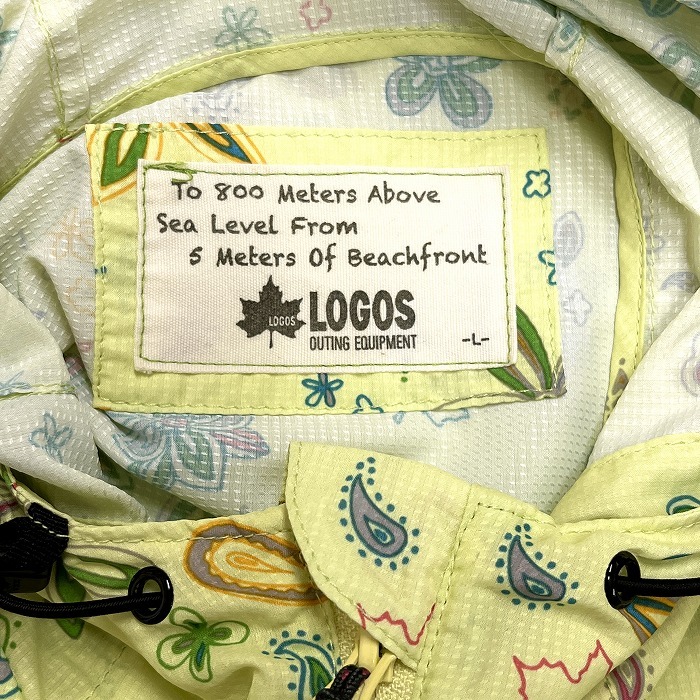  Logos LOGOS thin .. feeling Zip up jacket Parker peiz Lee floral print long sleeve long tail poly- 100% L yellow green lady's 