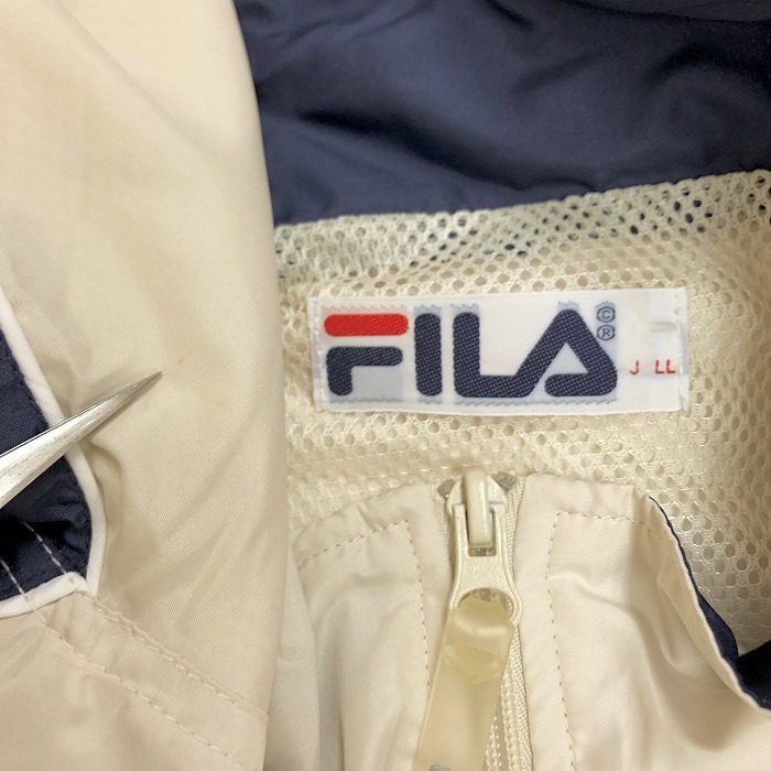 フィラ FILA 薄手 ジップアップ ジャケット ブルゾン メッシュ裏地 長袖 ポリ100% 2L XL LL アイボリー×ネイビー ベージュ系×紺系 メンズ_画像3