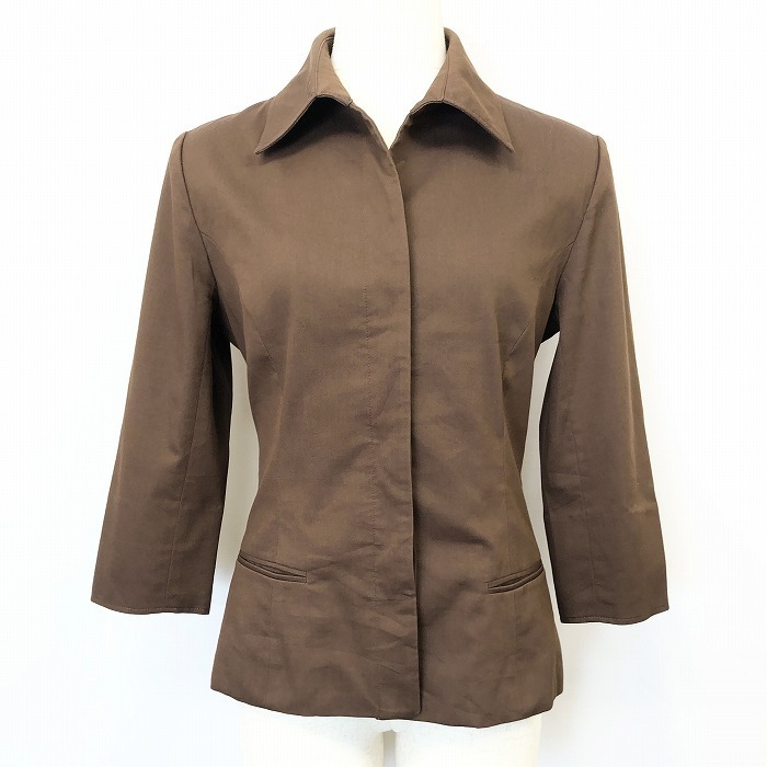  L planet ELLE PLANETE open color shirt jacket fly front button stop 7 minute sleeve lining less 38 Brown tea color lady's 