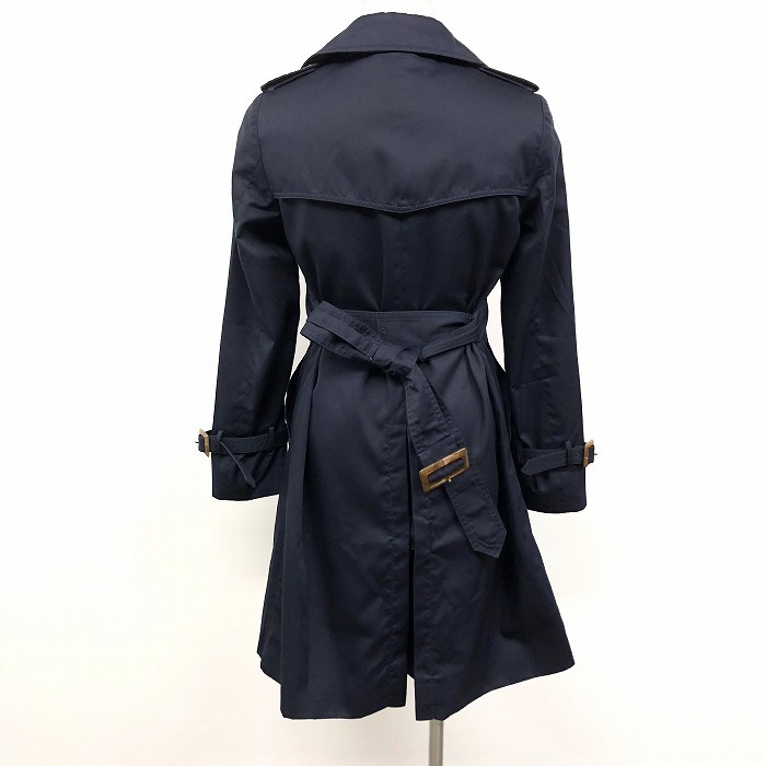  screw ViS trench coat button stop stripe pattern. lining attaching frontal cover is plain long sleeve long sleeve poly- × cotton S navy navy blue lady's woman 