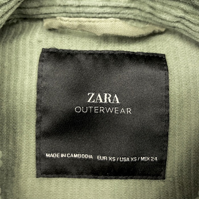 ザラ ZARA オーバーサイズ ビッグシルエット コーデュロイ カットオフ トラッカージャケット USED加工 長袖 綿100% XS グリーン レディース_画像3