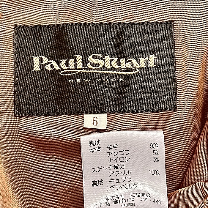 ポールスチュアート Paul Stuart 若干薄手 チェスターコート 上半分に裏地付き 長袖 羊毛×アンゴラなど 6 杢ダークベージュ系 レディース_画像3