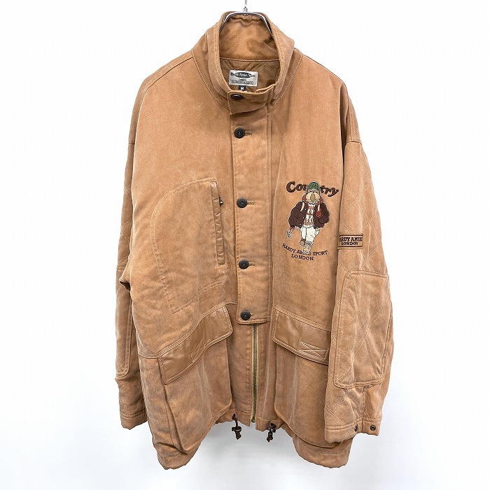 ハーディエイミス Hardy Amies 中綿 コート ジャケット キルティングスリーブ 犬の刺繍 長袖 日本製 テンセル100% M ブラウン 茶色 メンズ_画像1