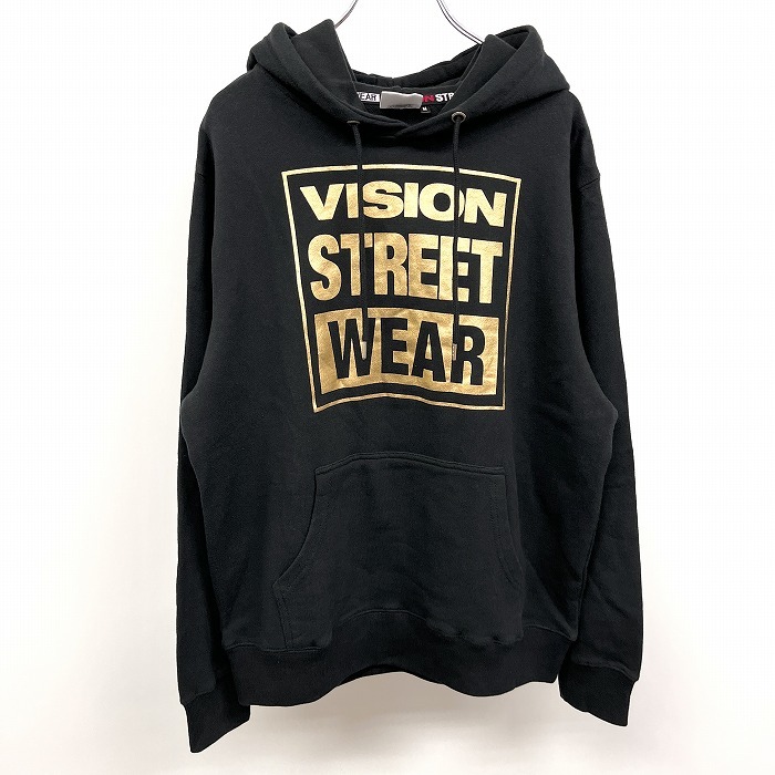 ヴィジョンストリートウェア VISION STREET WEAR スウェット プルオーバー パーカー 英字 長袖 綿100% M ブラック×ゴールド 黒 メンズ_画像1