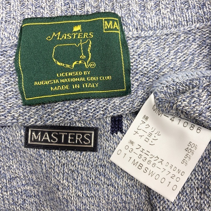 マスターズ MASTERS ニットカットソー プルオーバー ロゴ 長袖 イタリア製 綿×アクリル×レーヨン×ナイロン M メランジ ネイビー メンズ_画像3