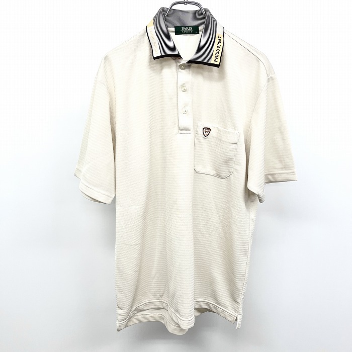 パリス スポーツ PARIS SPORT ゴルフ ポロシャツ 同色ボーダー 胸ポケットにロゴ刺繍 半袖 ロングテール ポリ100% M ベージュ系 メンズ_画像1