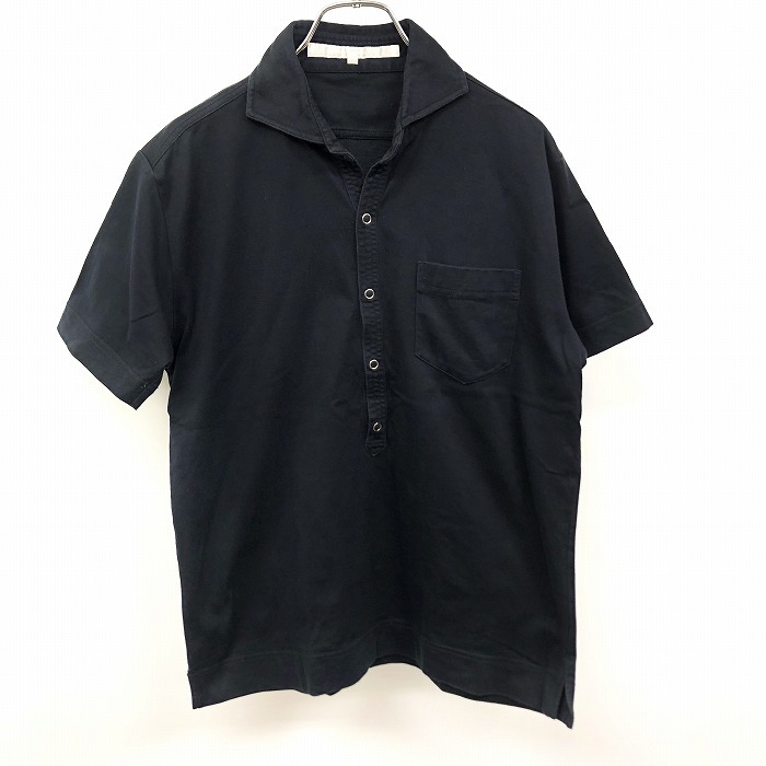 BUONA GIORNATA ポロシャツ オープンカラー リングドットボタン Tシャツ生地 無地 半袖 綿100% M ダークネイビー系(黒？) 濃紺系 メンズ_画像1