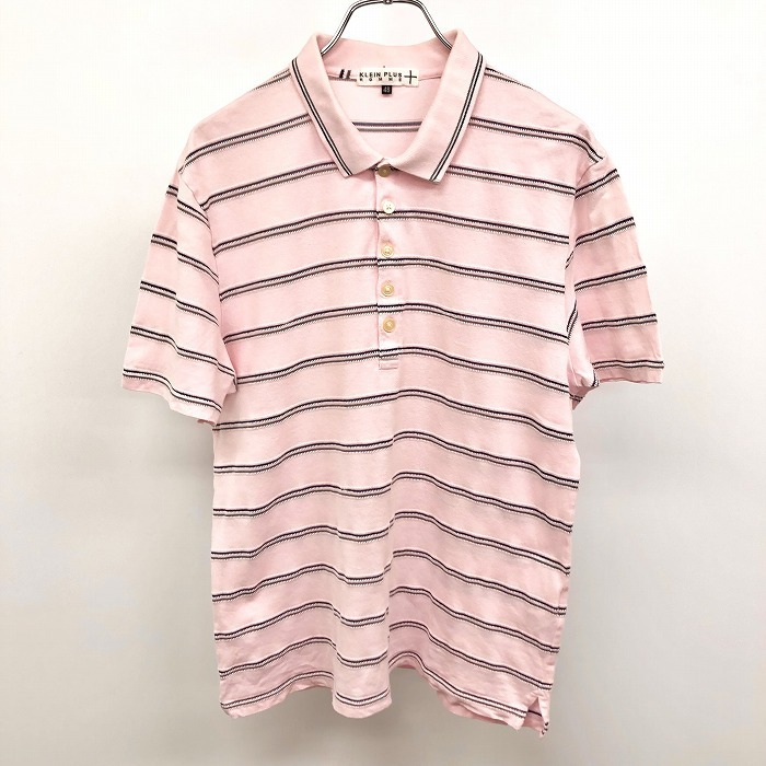  clamp ryus Homme KLEIN PLUS HOMME polo-shirt T-shirt cloth border short sleeves cotton × poly- 48 pink × navy × green pink men's 