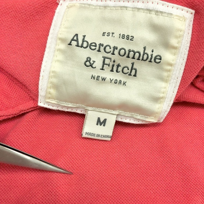 アバクロンビーアンドフィッチ Abercrombie＆Fitch ポロシャツ カットソー スリムフィット 鹿の子 ロゴ刺繍 半袖 綿100% M ピンク系 メンズ_画像3