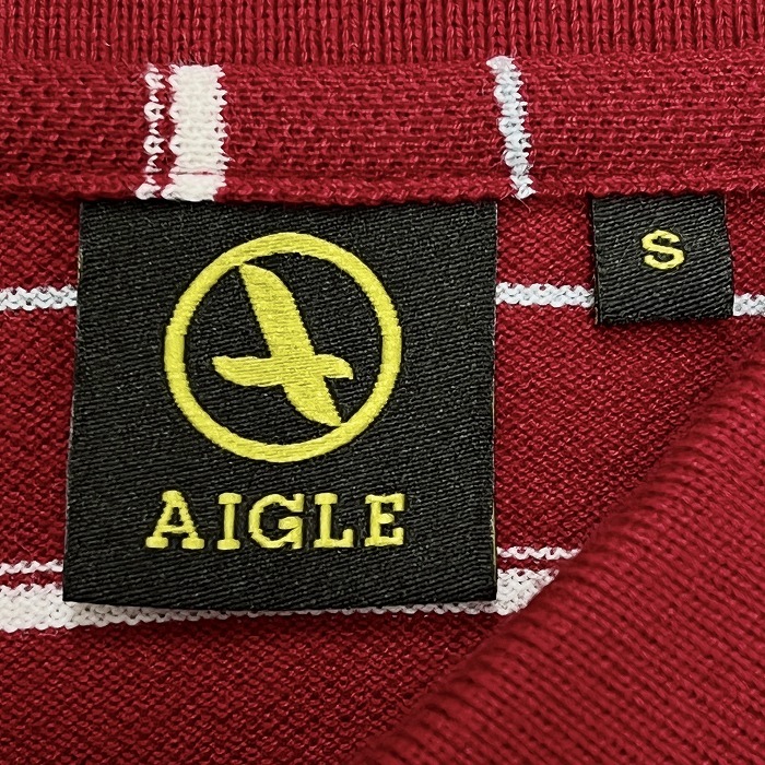  Aigle AIGLE polo-shirt deer. . border Logo embroidery short sleeves pocket less cotton 100% cotton S red × white red lady's ( men's?)