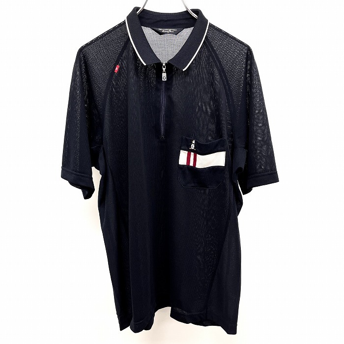  Munsingwear wear Munsingwear Grand Slam thin .. feeling Golf polo-shirt half ji plug Ran short sleeves made in Japan poly- × cupra L navy blue men's 