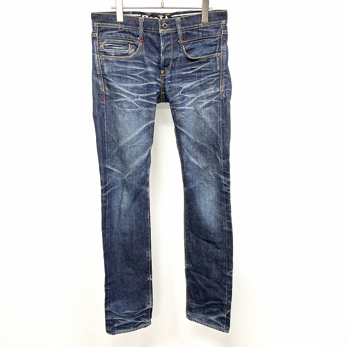 ディーティーエー DeeTA デニム パンツ ジーンズ ジーパン スリムフィット ストレート USED加工 ボタンフライ 日本製 綿100% 29 青 メンズ