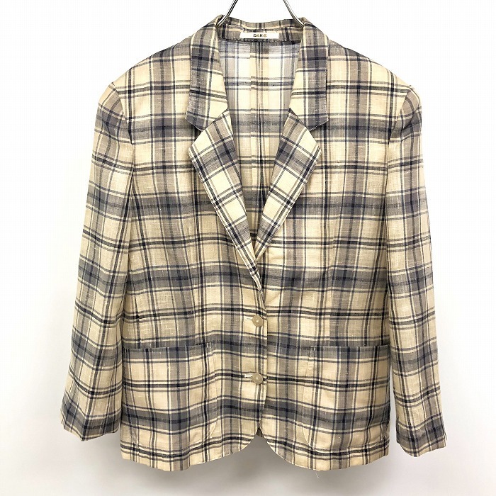 クリスマスファッション ダックス DAKS 薄手 テーラードジャケット 透け感 裏地無し 肩パッド付き チェック 長袖 ポリ×麻 11AB3 アイボリー×ネイビー レディース テーラードジャケット、ブレザー クリスマスファッション ダックス DAKS 薄手 テーラードジャケット 透け感 裏地無し 肩パッド付き チェック 長袖 ポリ×麻 11AB3 アイボリー×ネイビー レディース テーラードジャケット、ブレザー