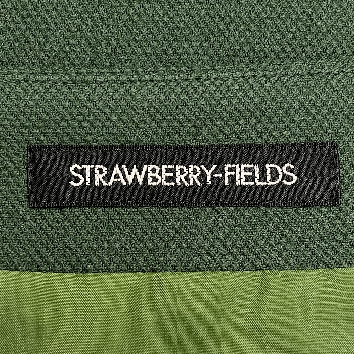 ストロベリーフィールズ STRAWBERRY-FIELDS ノーカラーワンピース 裏地付き 7分袖 無地 ひざ丈 日本製 ウール100% グリーン レディース_画像4