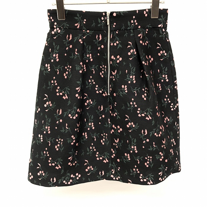  Jill Stuart JILL STUART tuck skirt lining attaching floral print embroidery cloth feeling .. poly- × cotton etc. 2 black × pink × green black lady's 