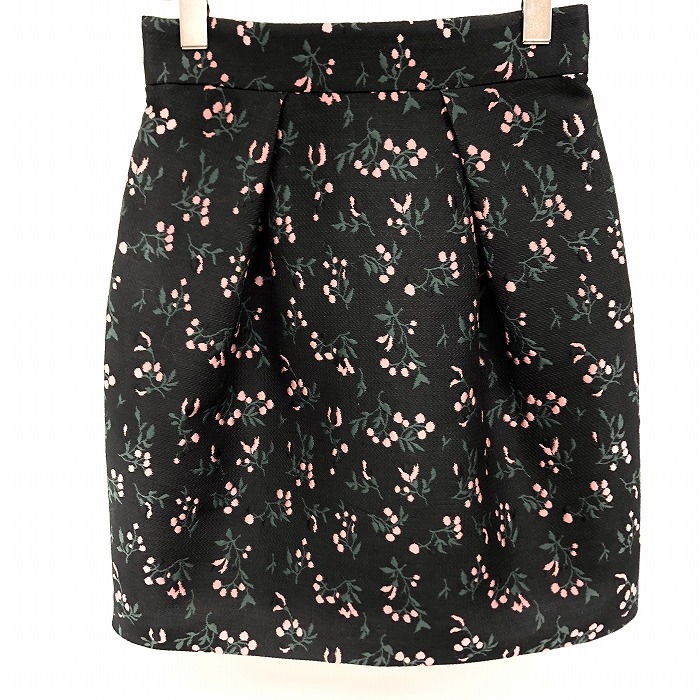  Jill Stuart JILL STUART tuck skirt lining attaching floral print embroidery cloth feeling .. poly- × cotton etc. 2 black × pink × green black lady's 