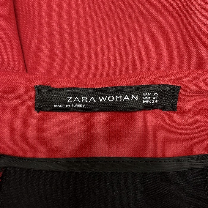 ザラウーマン ZARA WOMAN ミニ フレア スカート 裏地無し 内側ブラック 無地 ボックスプリーツ XS レッドオレンジ系 赤系 レディース_画像3