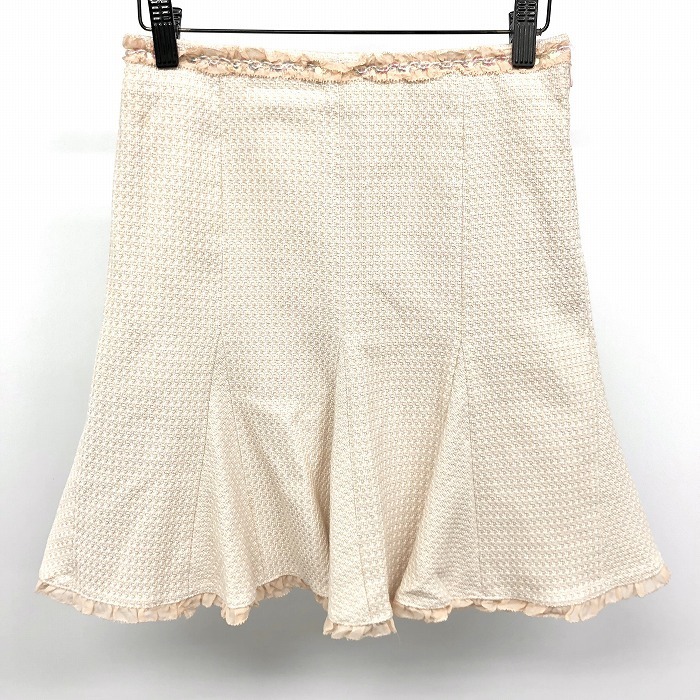 Apuweiser-riche 裾フレアスカート ウエストにスパングル 裏地付き ひざ丈 日本製 1 ベージュ系×ピンク系×オフホワイト レディース