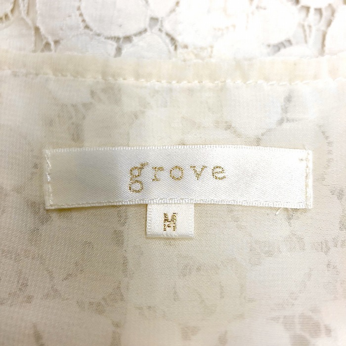 グローブ grove 薄手 花柄レーストップス プルオーバー 裏地付き フレンチスリーブ 半袖 綿×ナイロン M オフホワイト 白系 レディース_画像5