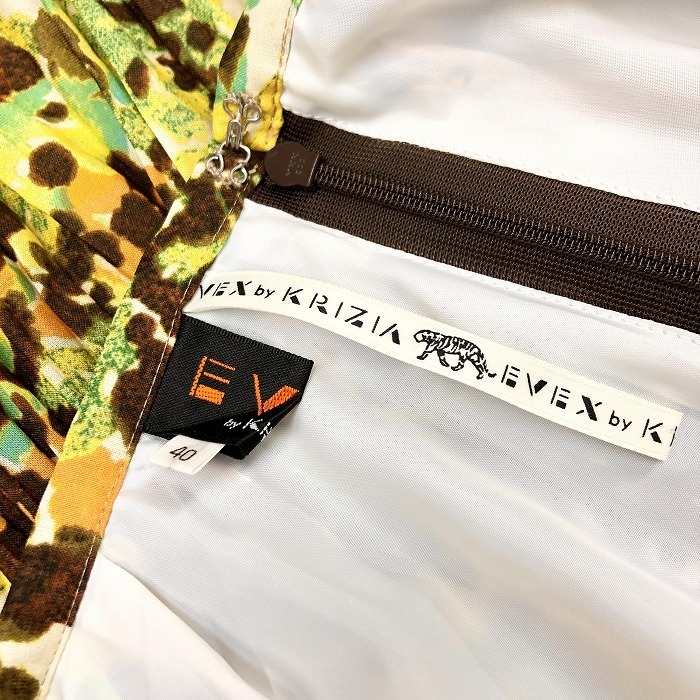 エヴェックスバイクリツィア EVEX by KRIZIA 薄手 フレアスカート プリーツ 裏地付き ひざ丈 ポリ100% 40 黄×緑×オレンジ×茶 レディース_画像3